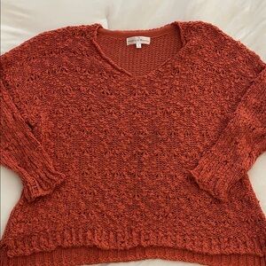 Chelsea & Theodore Burnt Orange Scoop Neck Textured Knit Sweater